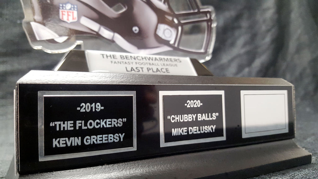 I Suck At Fantasy Football Helmet On Black Base