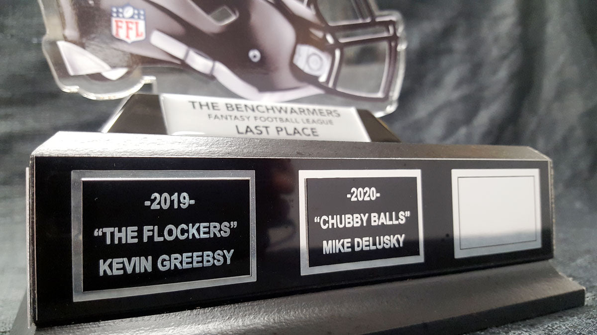 I Suck At Fantasy Football Helmet On Black Base