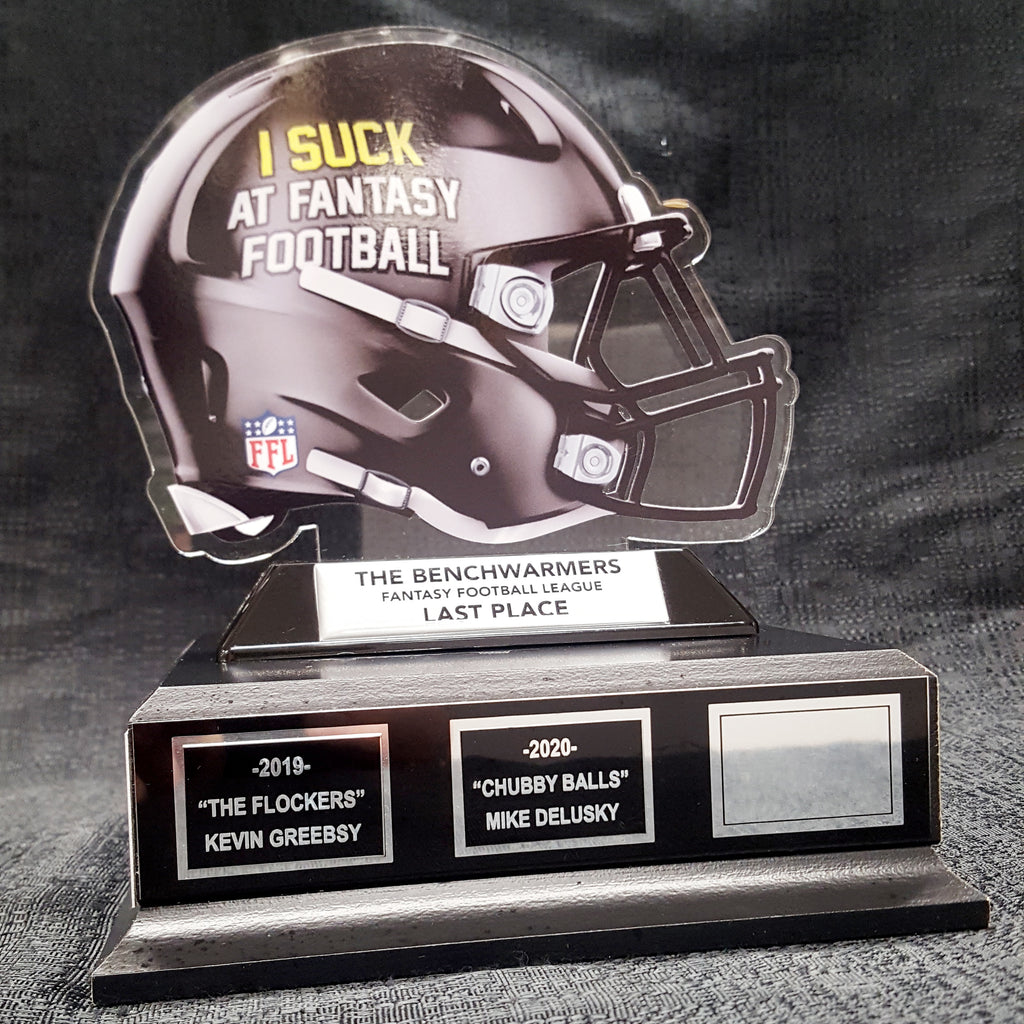 I Suck At Fantasy Football Helmet On Black Base