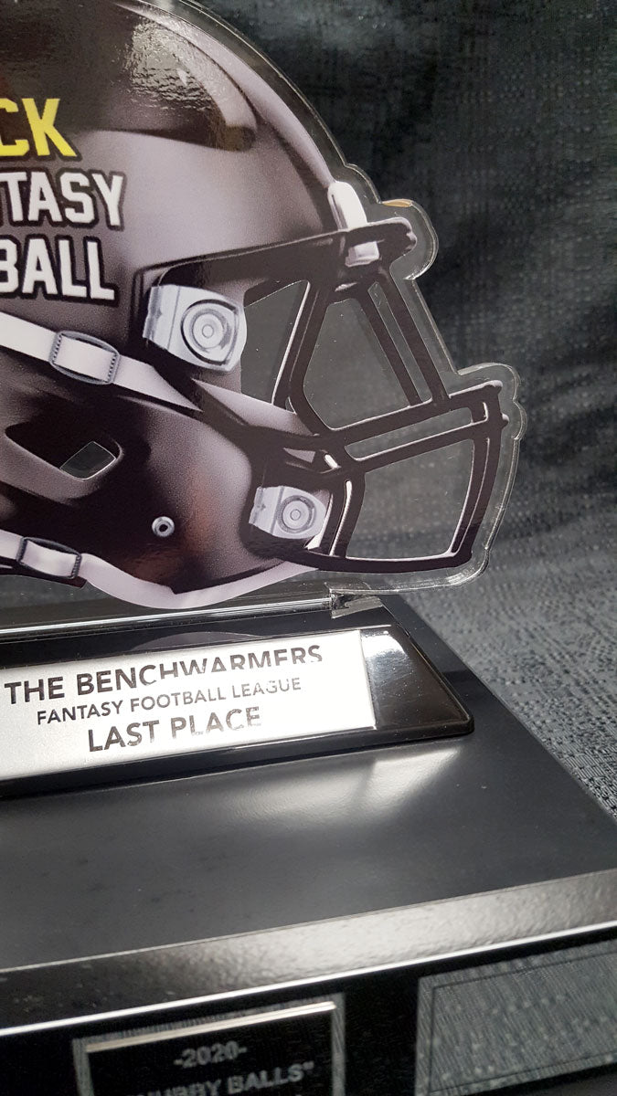 I Suck At Fantasy Football Helmet On Black Base