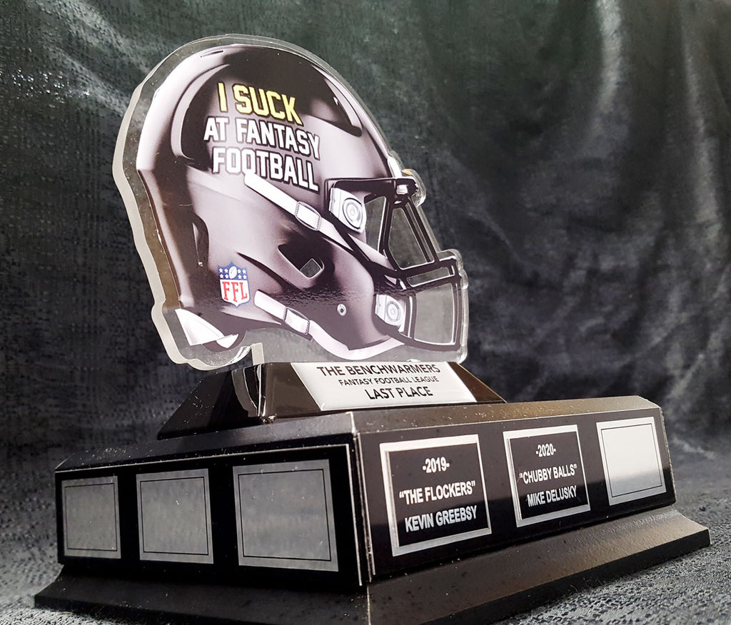 I Suck At Fantasy Football Helmet On Black Base